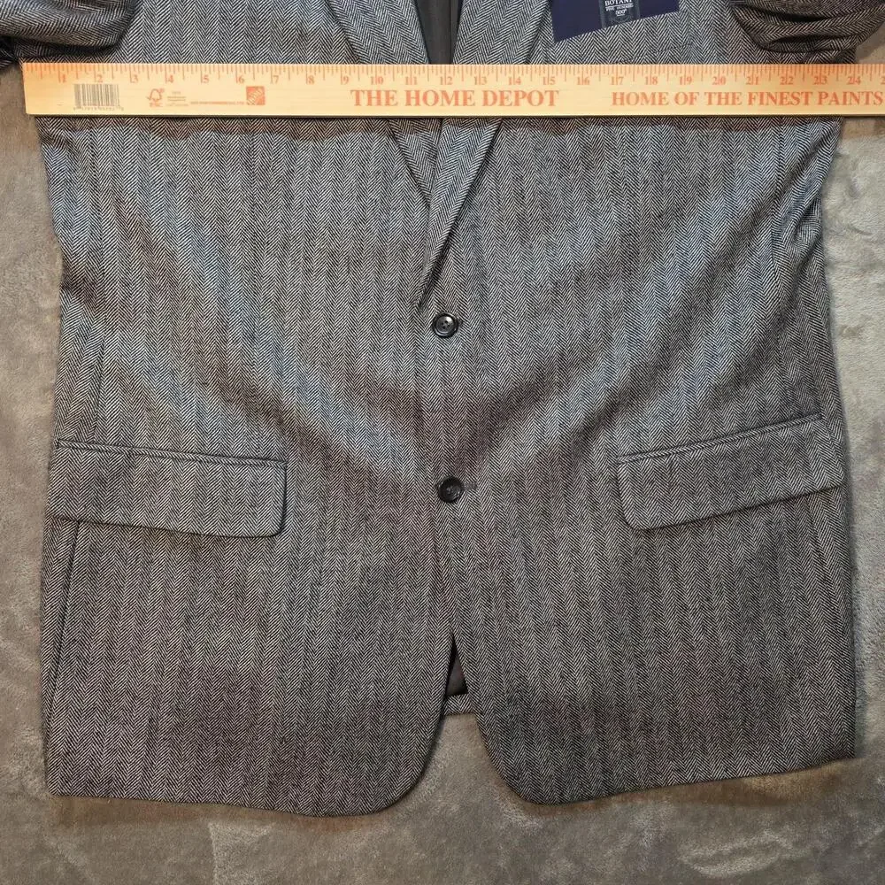 Botany 500 Sport Coat Mens 46 Long Gray Herringbone 100% Lambswool Tweed Jacket